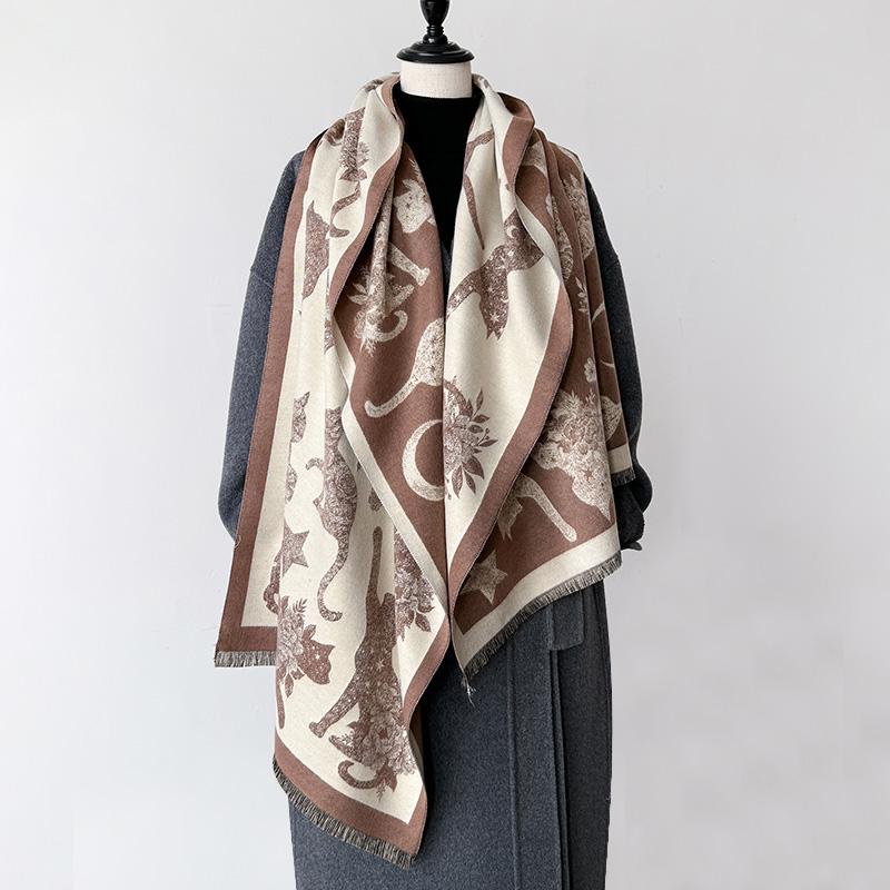 New Animal Design Winter Astral Cat Cashmere Jacquard Scarves High Quality Women Thicken Wrap Shawl Ladies Wool Pashmina Scarf