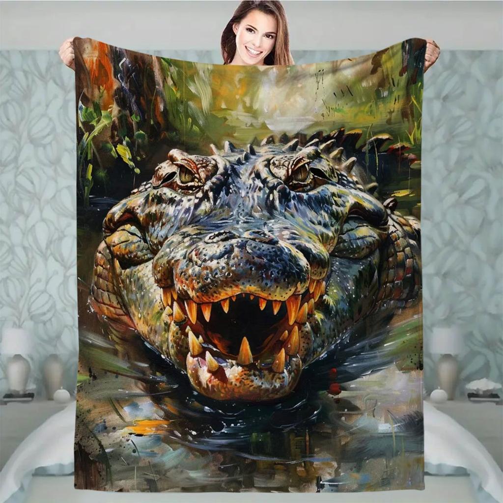 Realistic pattern of crocodile Flannel printed blanket suitable for all seasons suitable for living room office sofa and travel