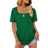 Women's Fashion Casual Square Neck Short Sleeve Solid Color Tops Blouse