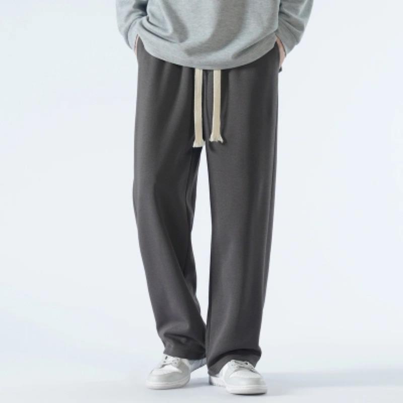 Men's Light Gray Wide Leg Pants, Drawstring Waist Casual Straight Trousers, Streetwear Style for Daily Wear