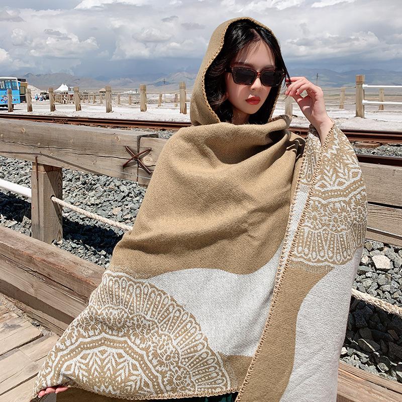 Hat Knitted Cape Women'S Woven Warm Double Sided Shawl Air Conditioning Shawl