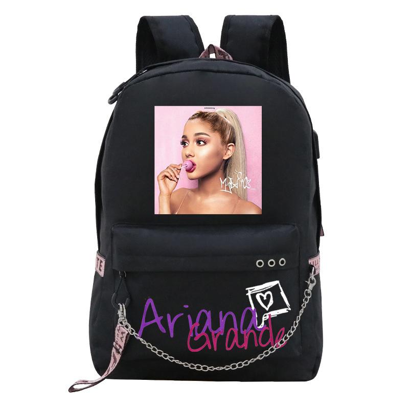 Pop Singer Ariana Grande Ariana Print Chain Webbing Backpack Multipurpose Backpack