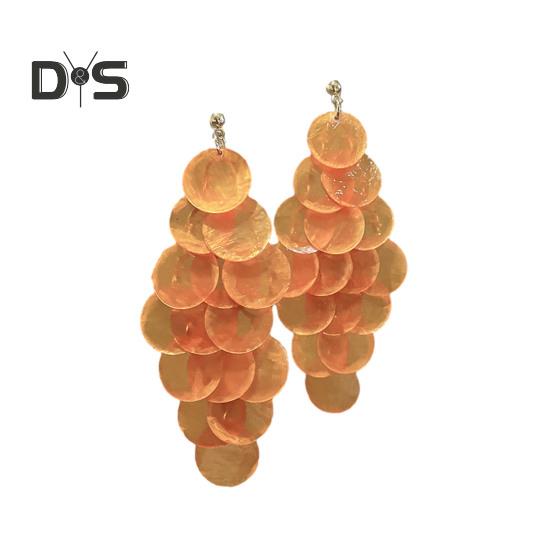 1 Pair Long Style Multi-Layer Drop Earrings Translucent Metal Needle Design Artificial Crystal Shell Tassel Earrings