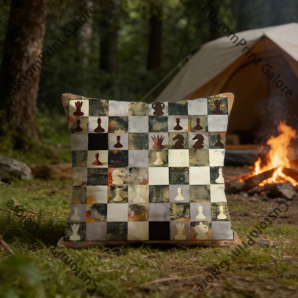 Chess Board HD Print Square Pillow Cover Polyester Lightweight Customizable for Home Office Sofa Decor