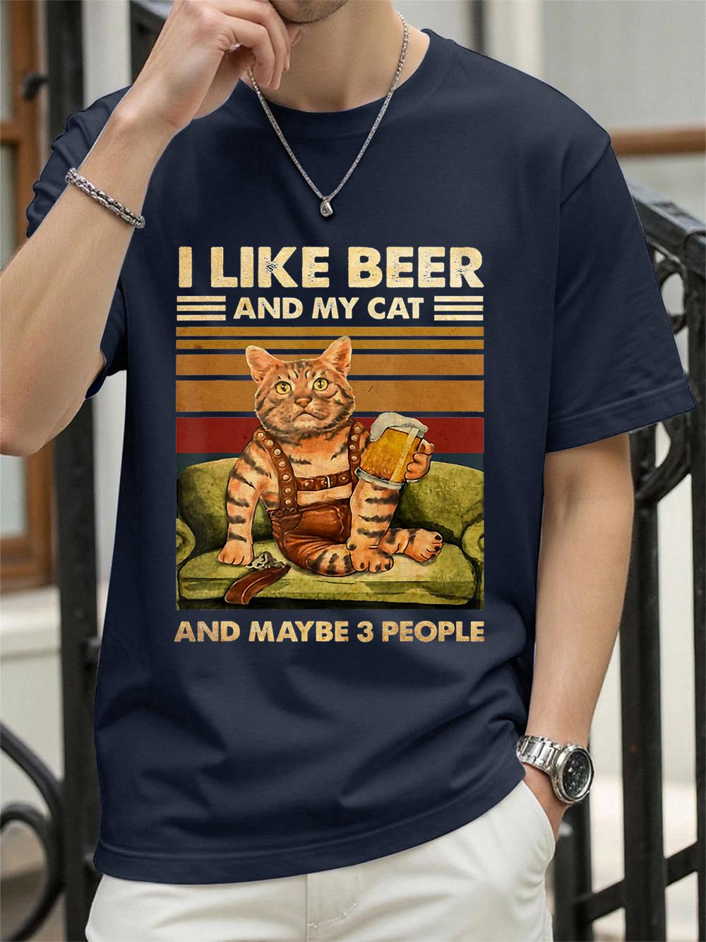 

I Like Beer And My Cat Printing TShirt Women Cotton Summer Short Sleeve T Shirt Soft Loose ONeck Tops Casual Womans Clothes 3XL