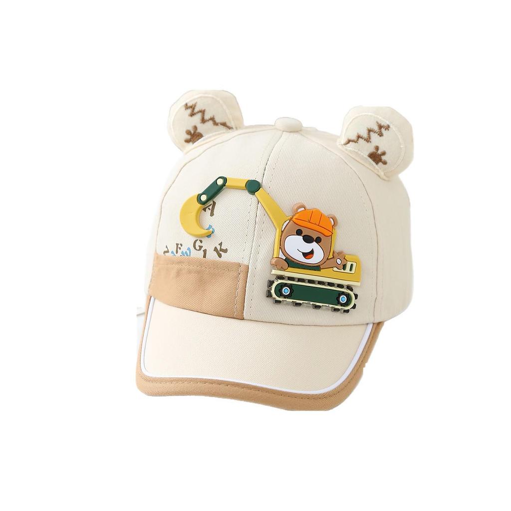 Kids' Cartoon Excavator Cap - Spring/Autumn Flat Cap for Boys and Girls, Korean Style with Pocket Trim