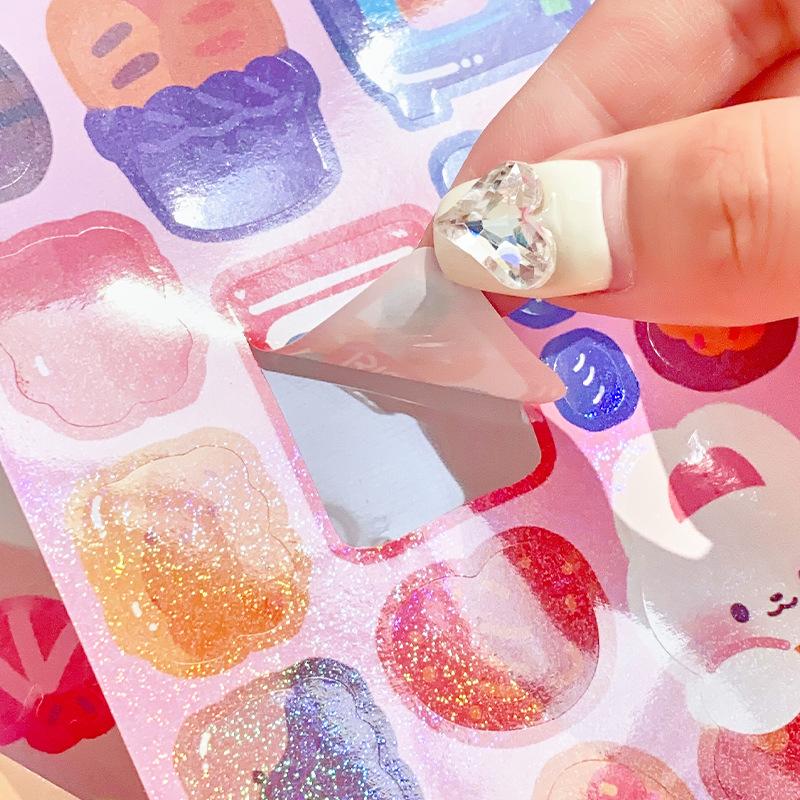 20 Pcs Cute Food Sticker Collection, Shiny Cartoon Decals for DIY Cards, Kawaii Journaling Supplies