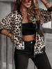 Jesienna damska luźna casualowa kurtka w stylu vintage z panterką, modny top w małym rozmiarze