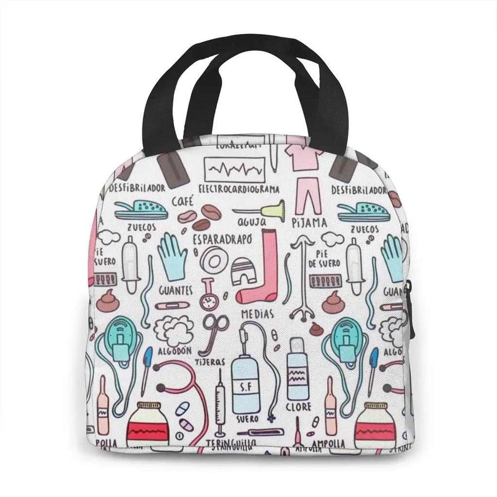 Travel Nurse Bag Insulated Lunch Bags Women Cartoon Nurse Print Food Case Cooler Warm Bento Box for Kids Lunch Box for School