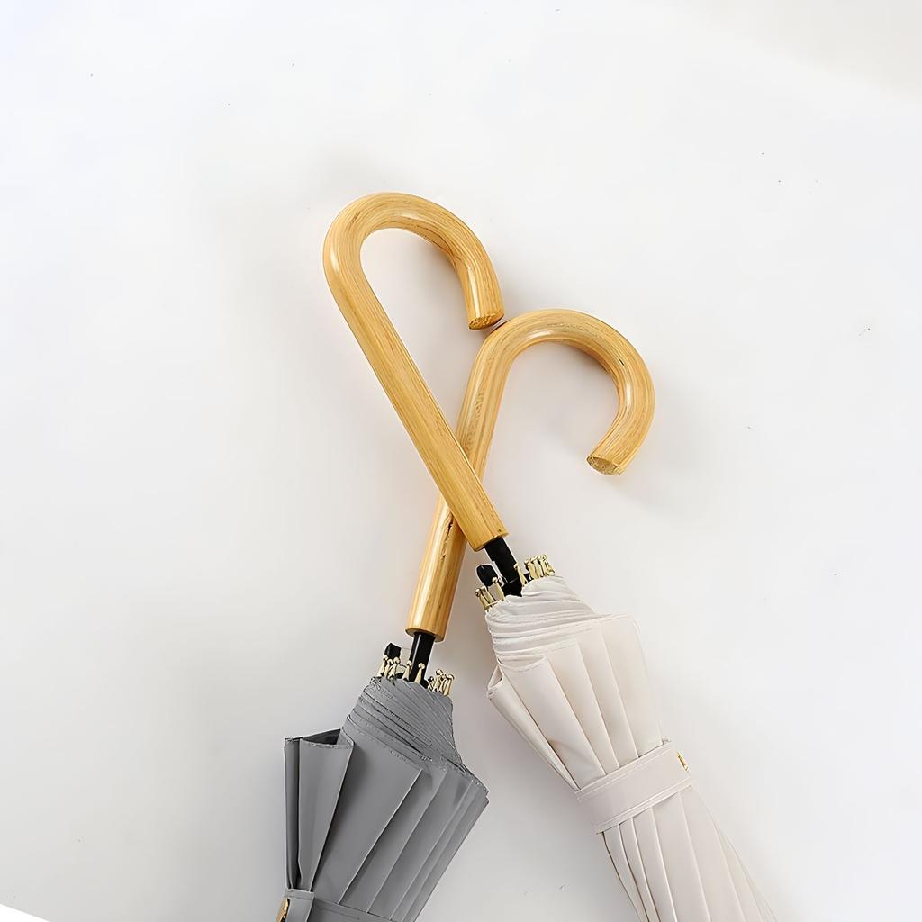 Long handle 16 bone umbrella Automatic umbrella Reinforced simple small fresh wooden handle sunny umbrella Advertising umbrella can be printed with