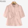 ZANZEA Women Turn Down Collar Summer Short Sleeve Blouse