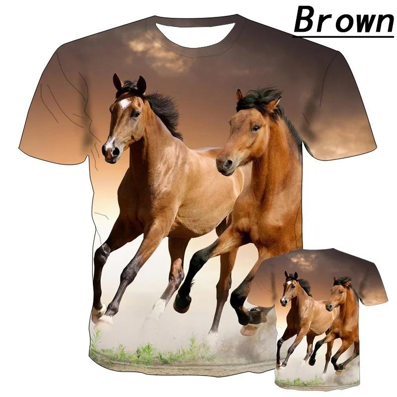 2025 New Versatile New Fashion 3D Men's Horse Graphic Print T-Shirt Harajuku Fashion Top Loose