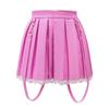 LittleForBig Women's Troublemaker A-Line Pleated Skirt with Lace Hem and Suspenders, Imitation Leather Mini Skirt, Pink, Size 4XL