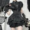 GlowGirl Frau Gothic Harajuku Straße Netzdruck Träger Schwarz Kleider Samt Spitze Korsett Bandage Midi Kleid Club Party Sommer