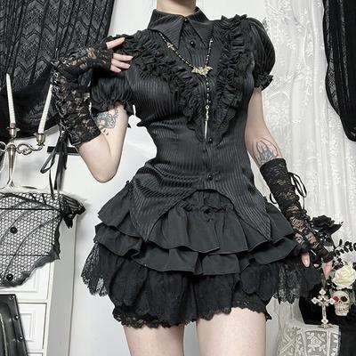 GlowGirl Woman Gothic Harajuku Street Mesh Print Sling Black Dresses Velvet Lace Corset Bandage Midi Dress Club Party Summer