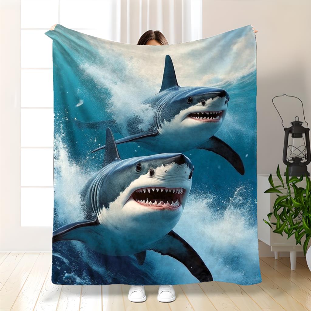 Shark Print Decorative Throw Blanket for Sofa, Bed, Home Decor, Camping, Travel, and Shark Lover Unique Gift