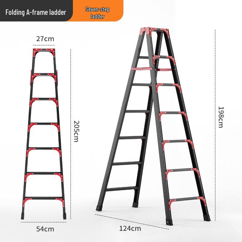 Folding A-frame Carbon Steel Ladder: Lightweight, Double-sided, Multi-purpose, No Installation Needed