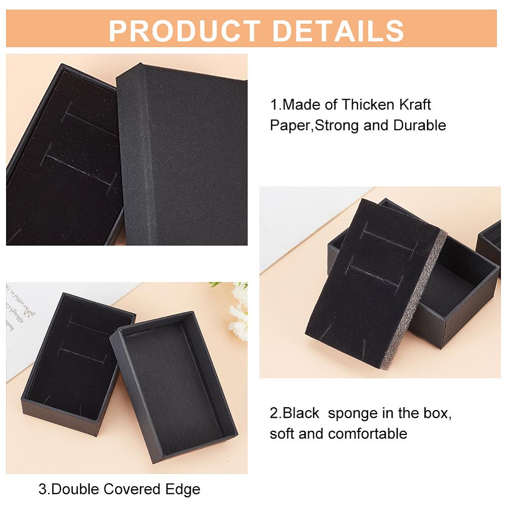 24pcs Kraft Paper Cardboard Jewelry Boxes Ring Box Rectangle Black 8.7x5.5x2.8cm
