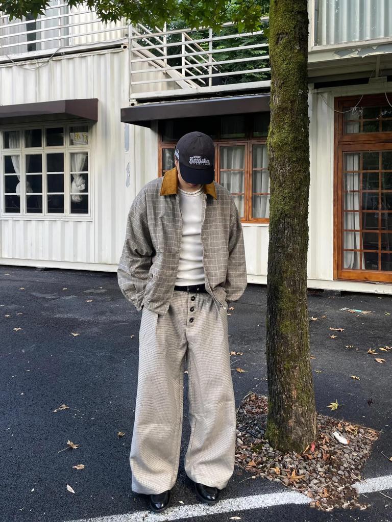 Premium Prince of Wales Check Corduroy Harrington Jacket with Contrasting Collar for Versatile Old Money Style Commuting.