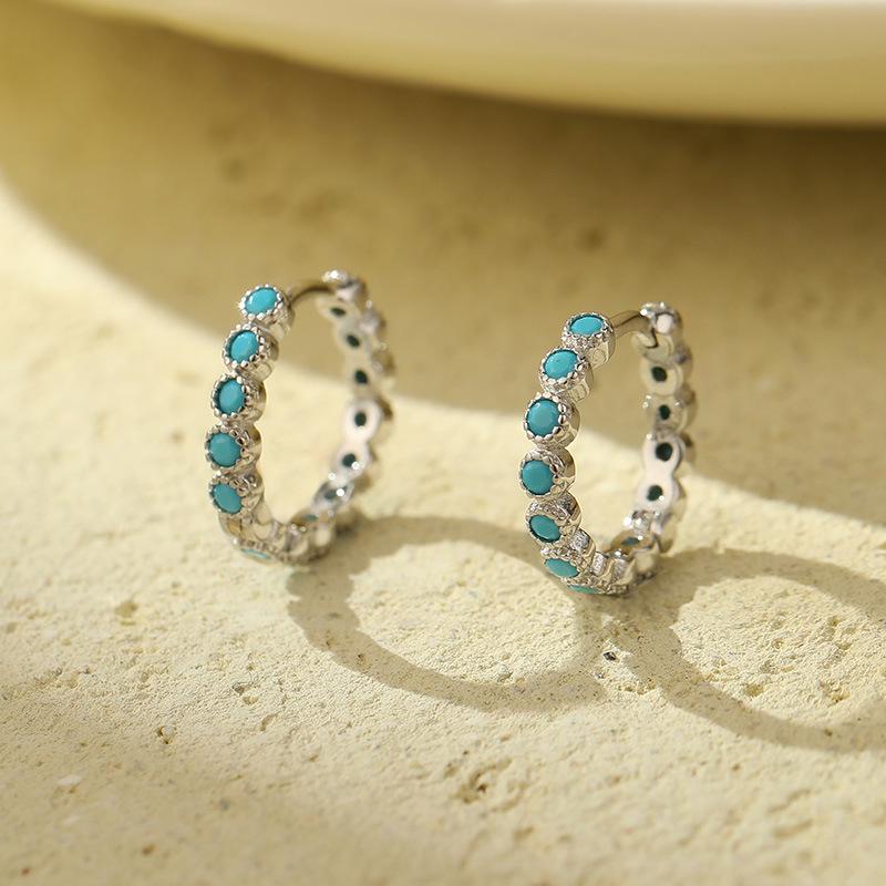 

Banyan Tree S925 Silver Retro Turquoise Earrings for Women - European & American Style, Simple Ins Fashion Trend