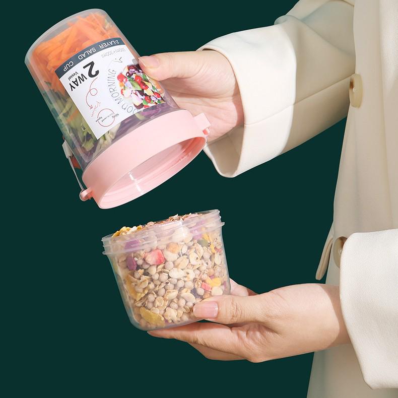 Tragbarer Salat- & Frühstücksbecher mit Löffel und Deckel - Großes Fassungsvermögen für den Heim- oder Bürogebrauch