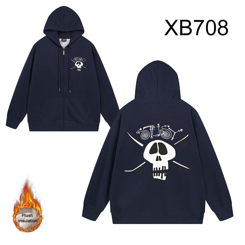 

Stussy 2023 Winter Thickened and Fleeced High Quality Cotton Stussy Skull Print Zipper Hoodie