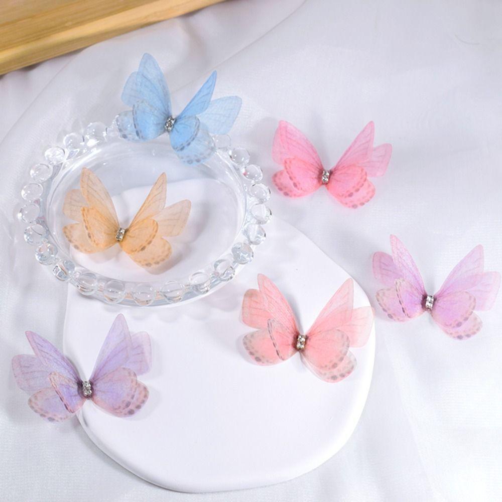 50Pcs 3D Organza Fabric Butterfly Appliques Clothes Sewing Patch  Bridal Hair Accessories