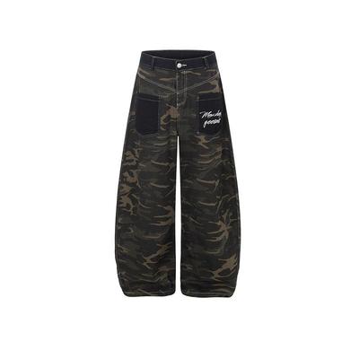 Men Women Camo Cargo Denim Pants Loose Fit Wide Leg Workwear Trousers Casual