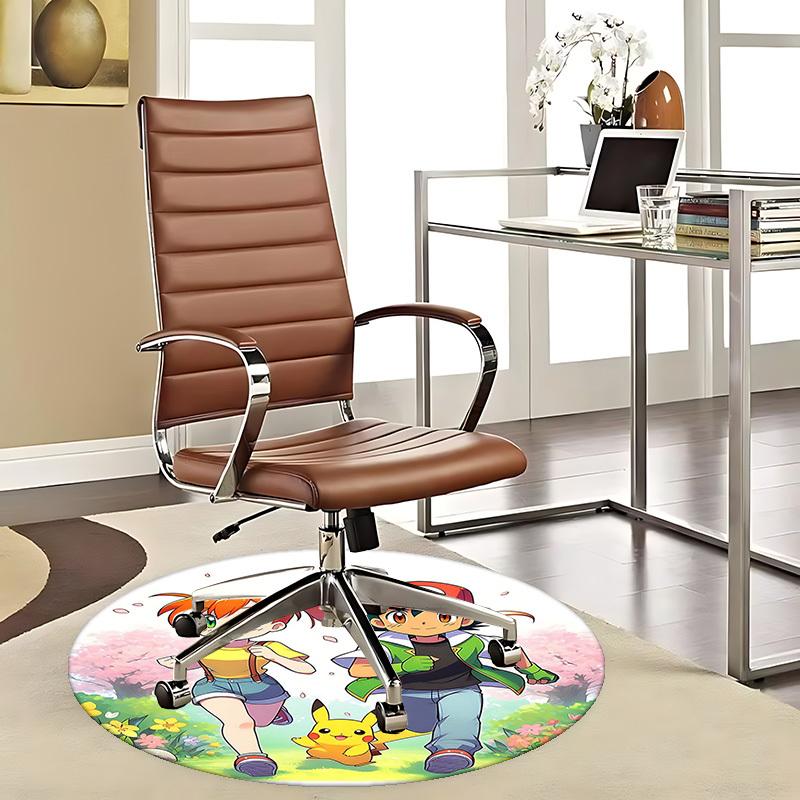 1pc Pokémon Pikachu & Friends Round Carpet - Anime Design, Office Chair Mat, Non-Slip Rug, Seasonal Gift, Suitable for Home Decor, Living Room