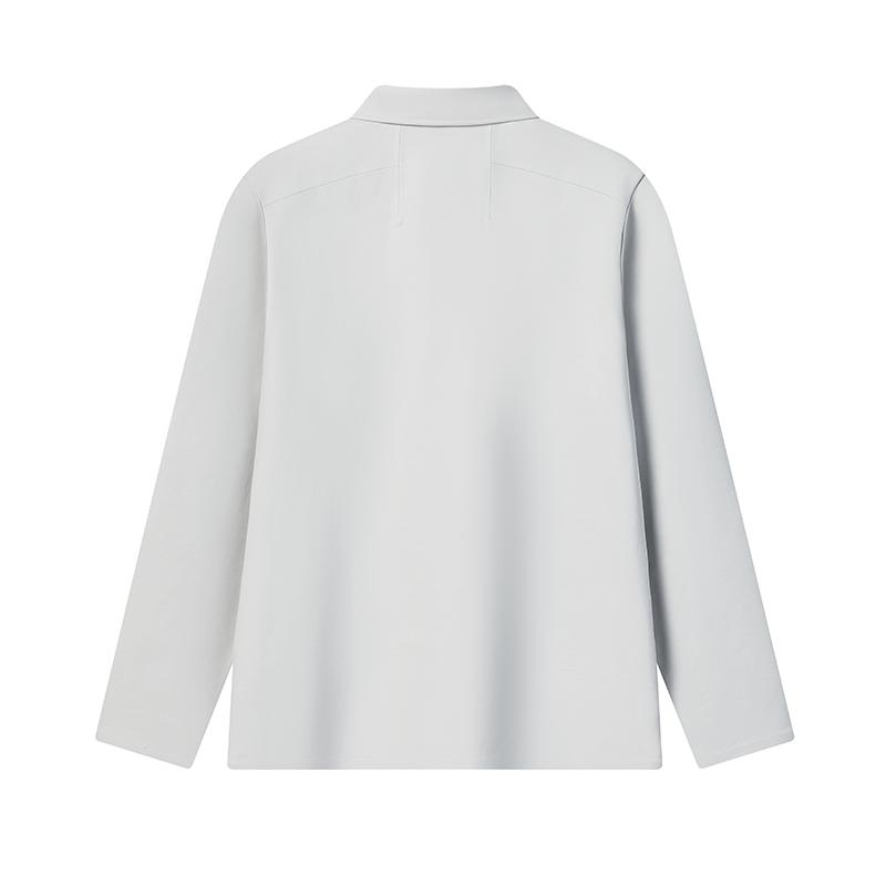 FILA Blue Fashion Simple Quality Casual Business Solid Color Versatile Gentleman Knitted Long Sleeve Polo Shirt Men tops Void-Gray F11M612211FGY