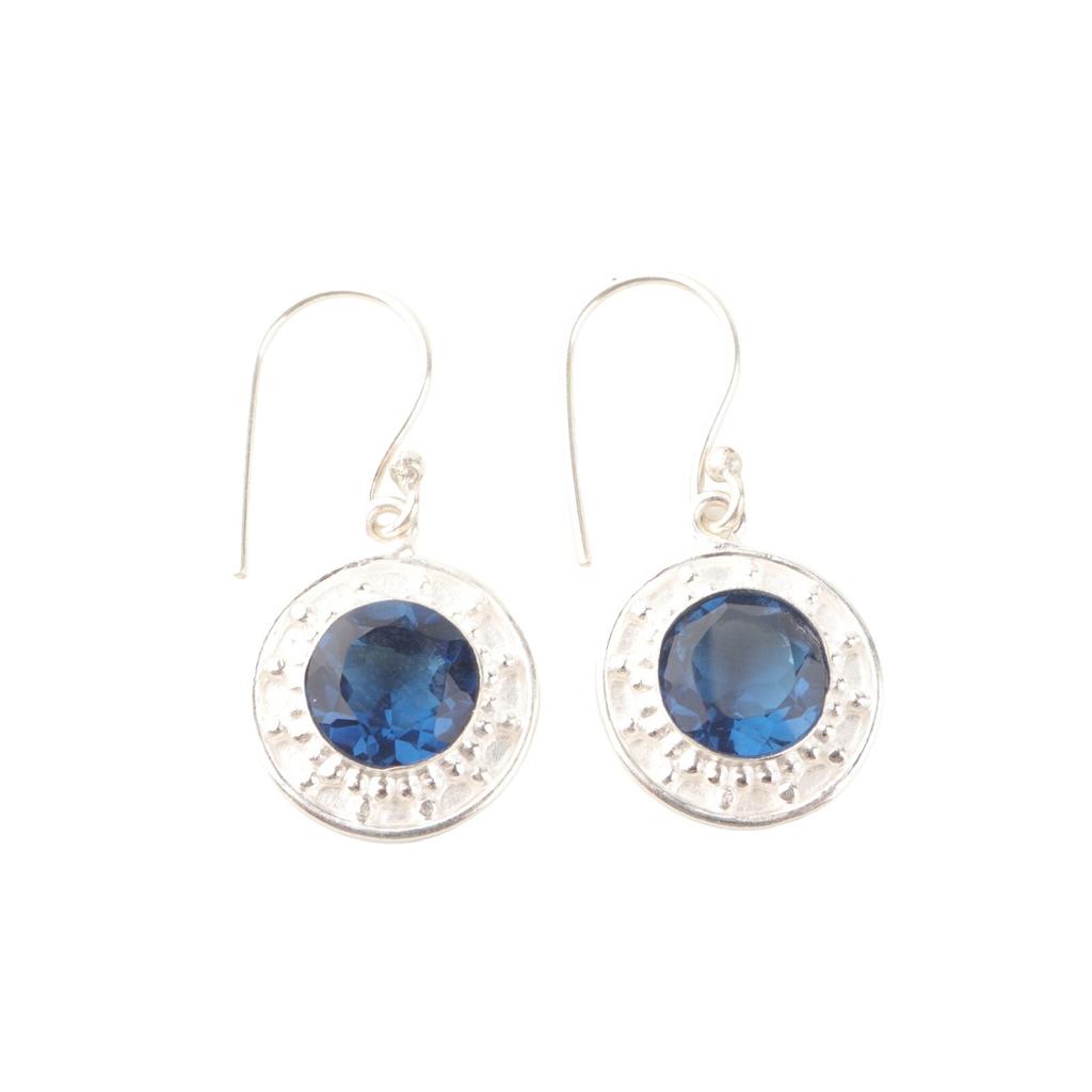 Round Shape London Blue Topaz Gemstone 925 Sterling Silver Drop Earrings 1.5" EE-153-8
