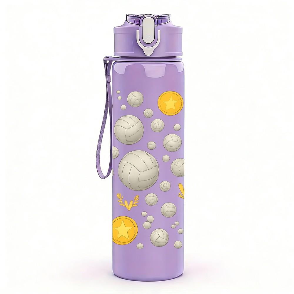 1PC Neutral Round Dots Pattern 750ml Color Plastic Sports Water Bottle Leakproof Flip Straw Lid Suitable for Sports Office Home Use