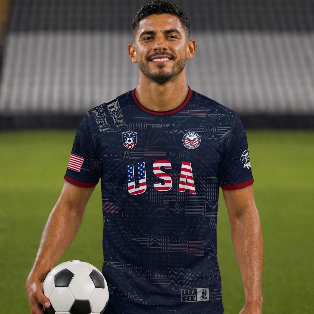 Men's USA Football Graphic Jersey Short Sleeve Crew Neck T Shirt Athletic Fit Lightweight Soccer Top for Outdoor Sports and Casual Wear