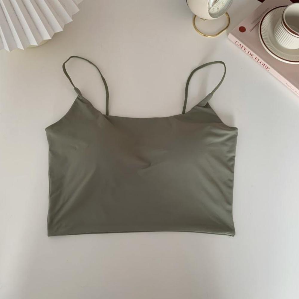 Dámské letní tílko s vycpávkou na hrudi, ledově hedvábné, halterové, crop topy, tílko s odhaleným zádovým výstřihem, módní trubkové tílko bez rukávů, zkrácená vesta