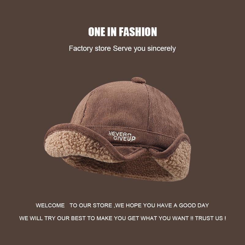 Lamb wool thickened warm duck tongue ear protection hat men and women autumn and winter thickened cycling flight