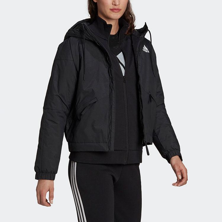 Adidas Logo Long Sleeve Zip Hooded Cotton Jacket Winter Women Jacket Black GT6593
