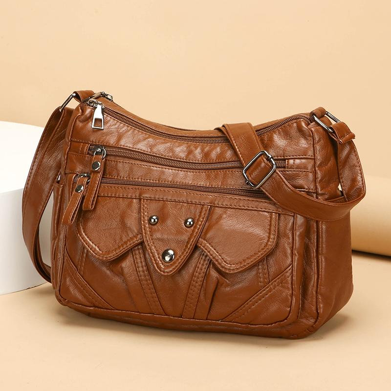 Women's Bag Retro Large Capacity Shoulder Bag Multi-Layer Crossbody Bag Soft Leather Mother Bag