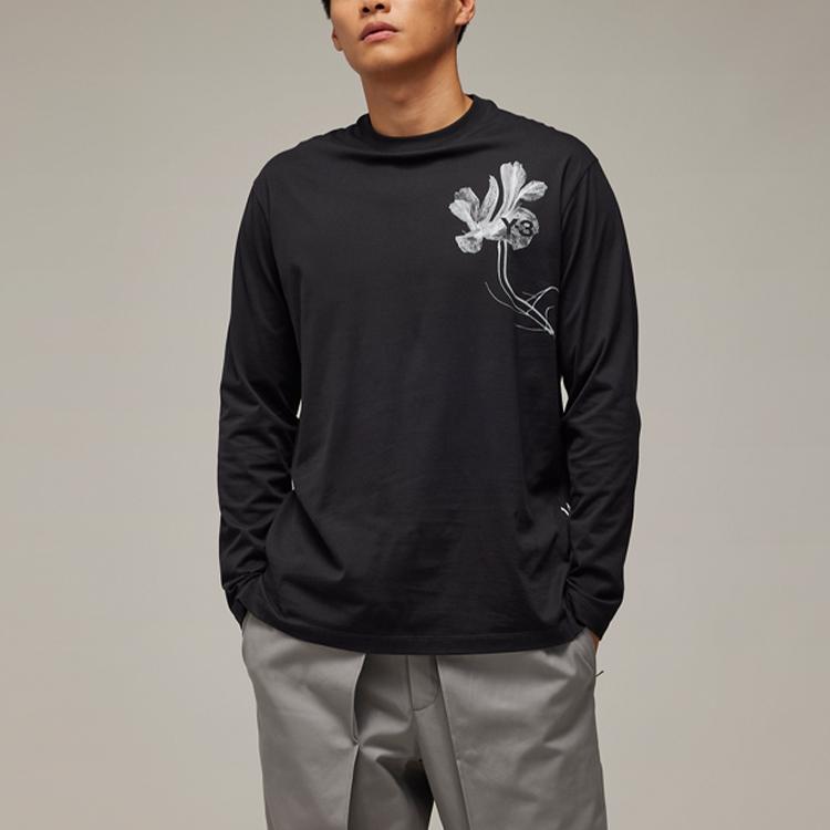 Y-3 SS24 GFX Long Sleeve Tee With Graphic Print Unisex Tops Black IN4351