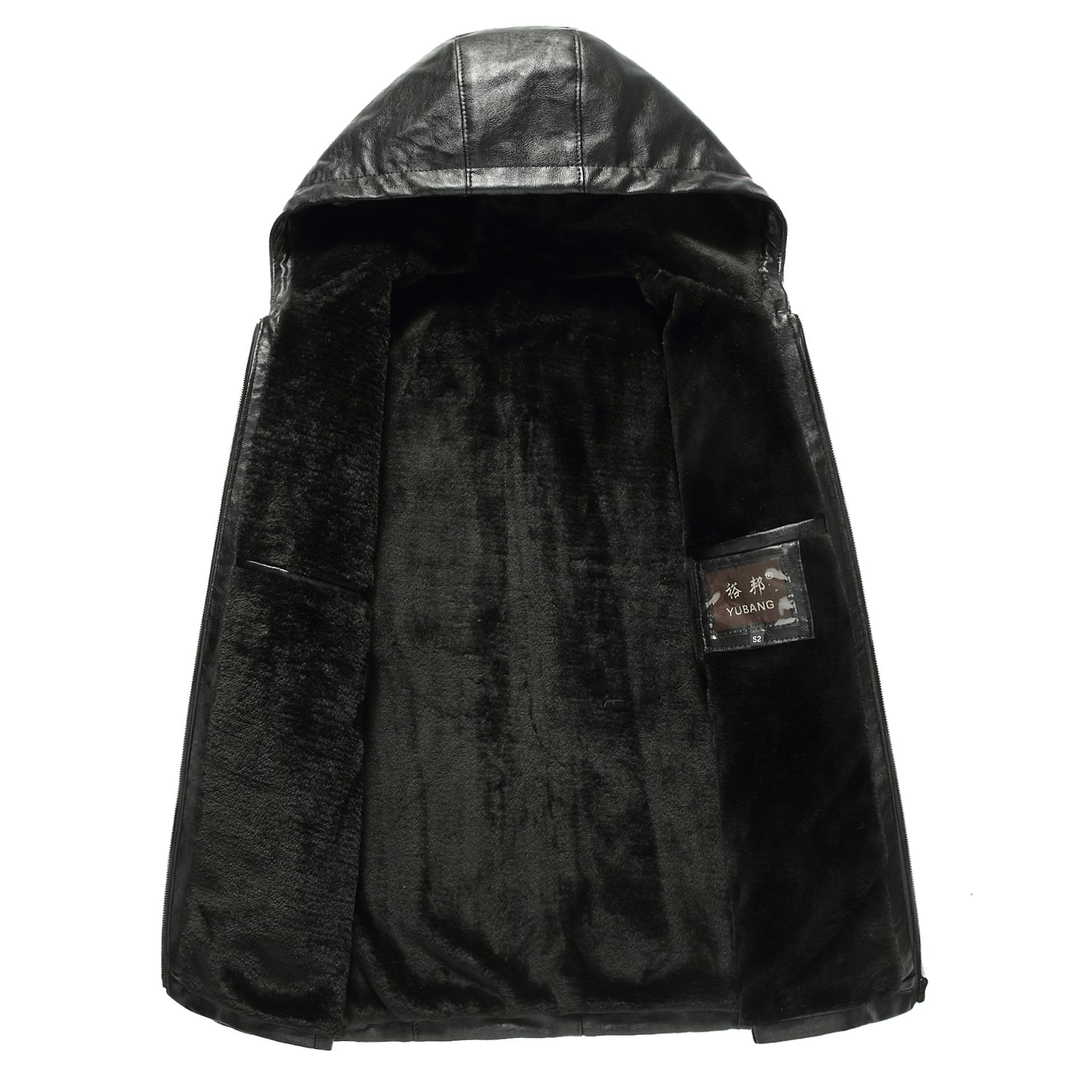 

Мужская флисовая кожаная куртка с капюшоном для мужчин среднего возраста, новая зимняя куртка из искусственной кожи с мехом 4XL