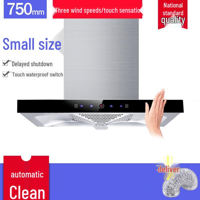 Compact 750mm Stainless Steel Range Hood & Gas Stove Set with Top-Mounted Large Suction Power for Small Kitchens.