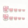 Green French Fake Nails with White Flowers and Rhinestones 24 Pieces ABS Material for Parties Weddings