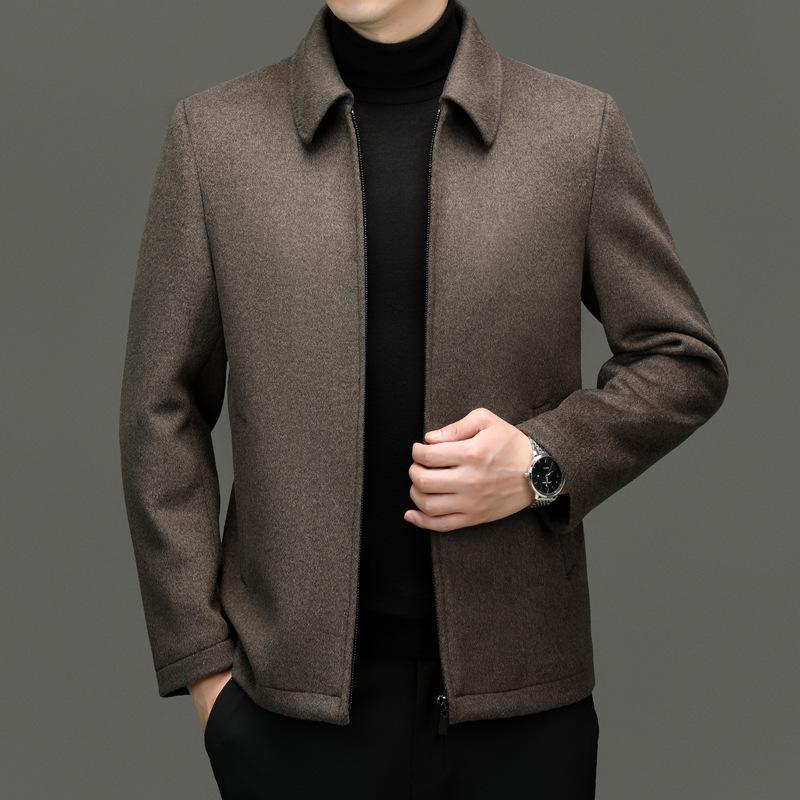 Pánský nový podzimní a zimní ležérní vlněný kabát s klopami