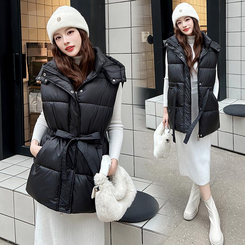 Cotton vest women's autumn and winter new down cotton vest waist thin hooded vest cotton vest versatile