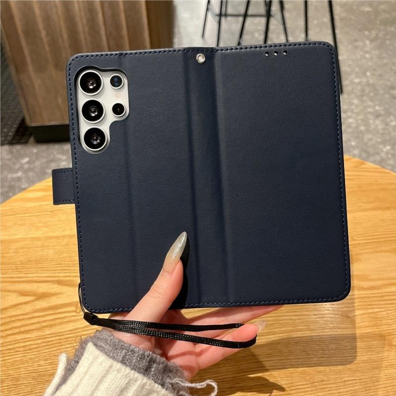 Flip Cover Slot Card Wallet Leather Phone Case For Samsung S25 Ultra S24 S23 S22 Full-Body Protection With Wrist Strap Cover