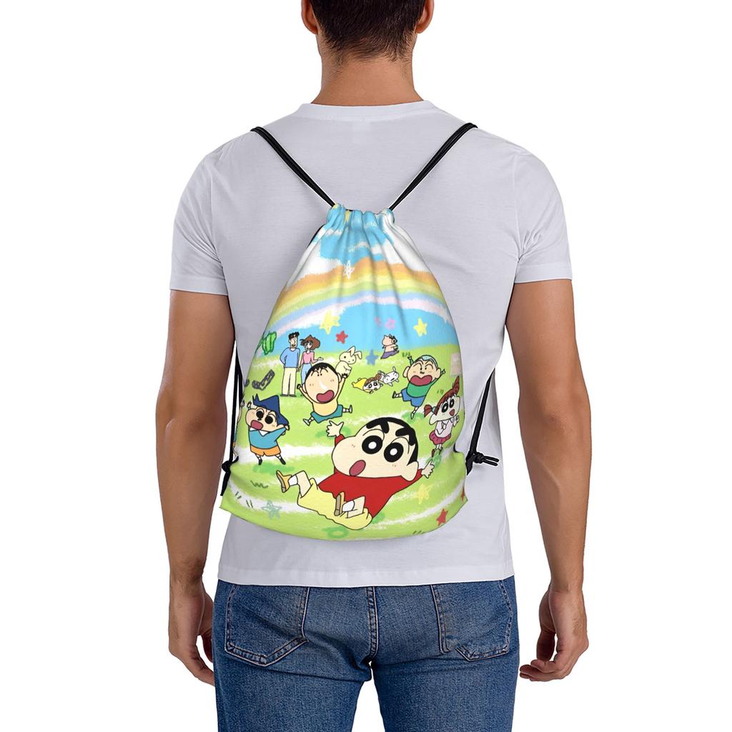 Custom Crayons Shins Chans Drawstring Backpack Bags Men Women Lightweight Cartoon Gym Sports Sackpack Sacks for Training