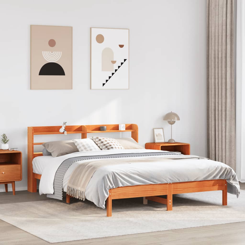 Vidaxl Bed Frame Without Mattress, Waxed Brown, 160X200 Cm, Solid Pine