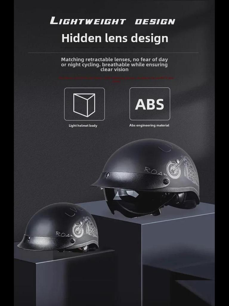 Cască de motocicletă retro certificată 3C, pentru toate anotimpurile, potrivită universal pentru bărbați și femei - jumătate de cască de vară