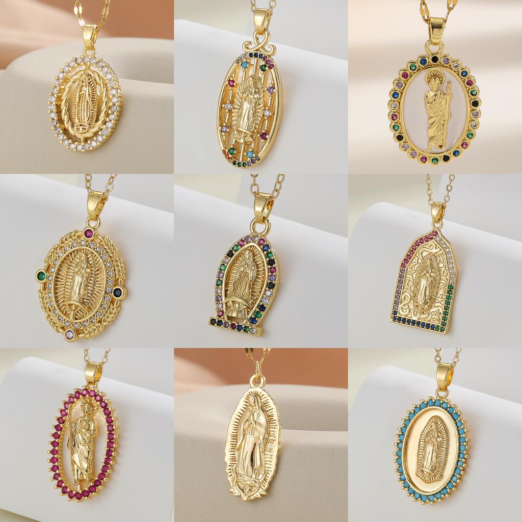 European and American Personalized Design with Micro Inlaid Zircon Santa Maria Series Necklaces In Colorful Religious Fashion