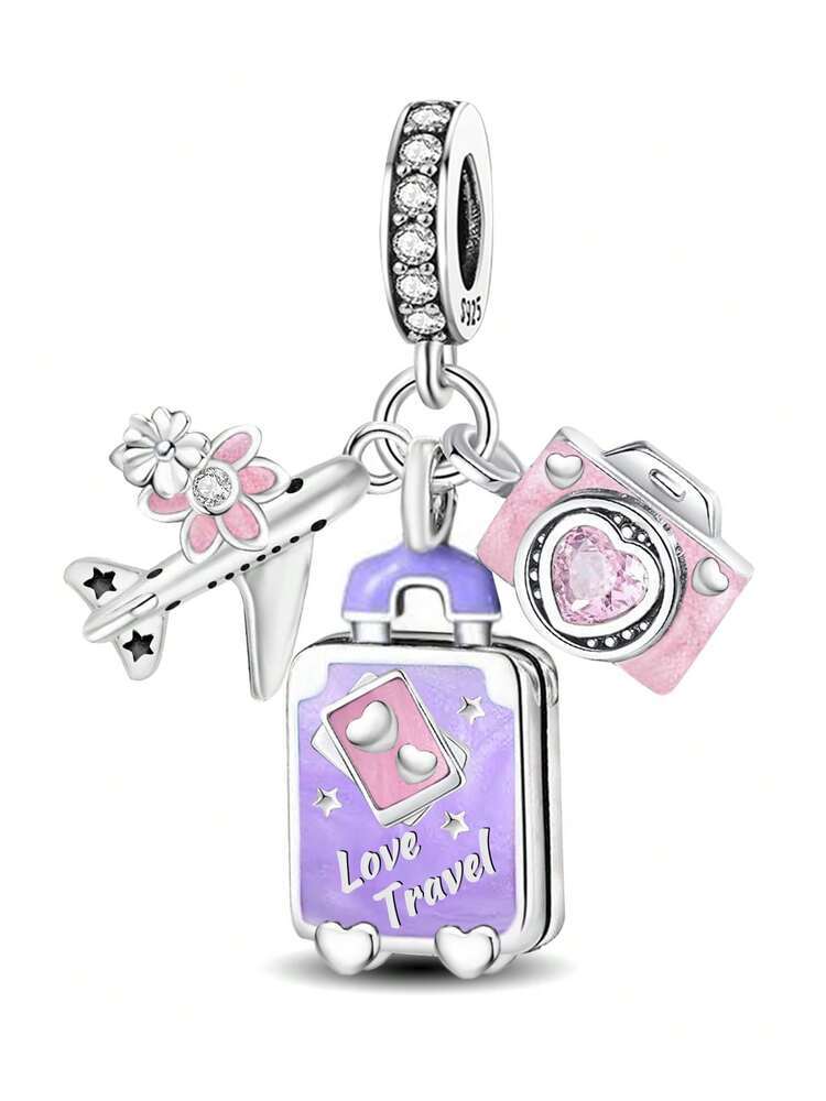 Copper Pink Purple Dress Suitcase Charm Pendant For Bracelets Diy Women'S Jewelry Of High Quality Fine Jewelry