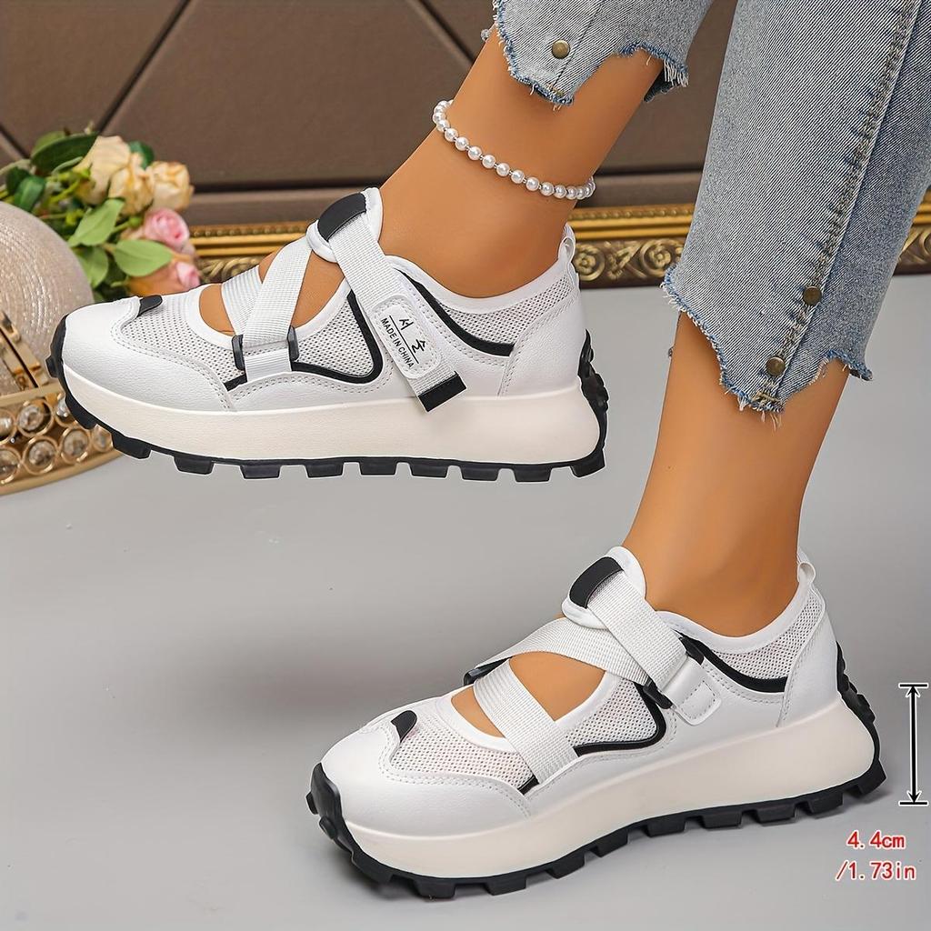 Women's Summer Breathable Mesh Slip-On Sneakers with Adjustable Hook-and-Loop Straps Lightweight Comfortable Casual Shoes